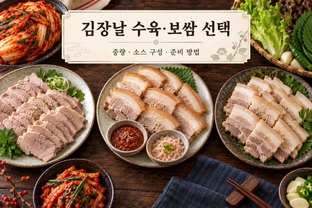 김장날 간편 수육·보쌈 3종 비교, 중량·소스 구성·준비 방법 확인