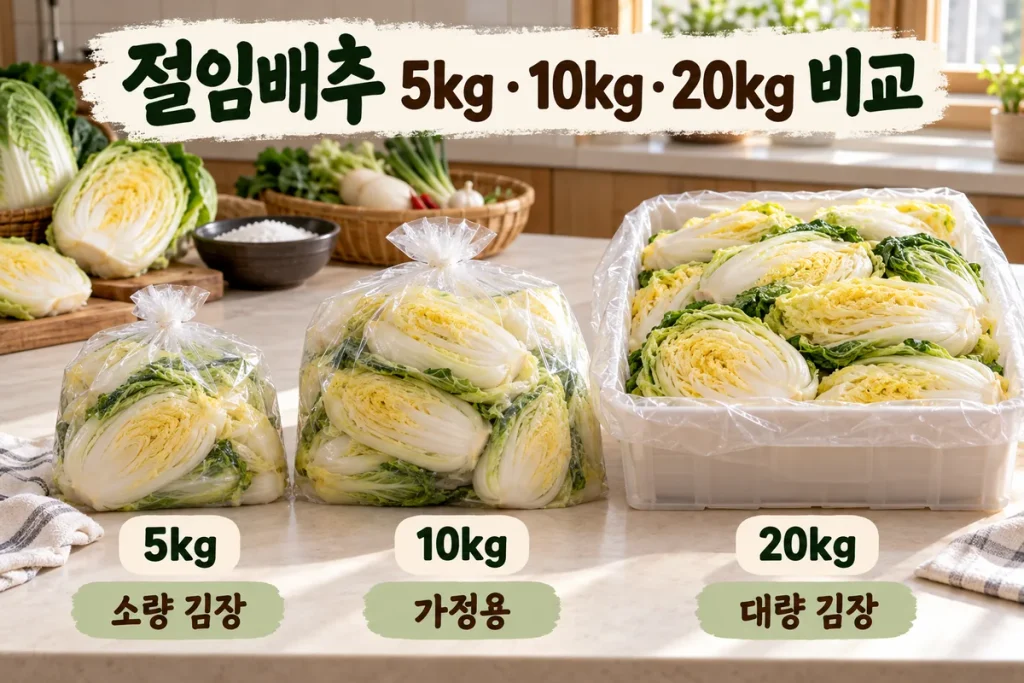 절임배추 5kg·10kg·20kg 비교, 김장량과 수령일에 맞춰 고르는 방법