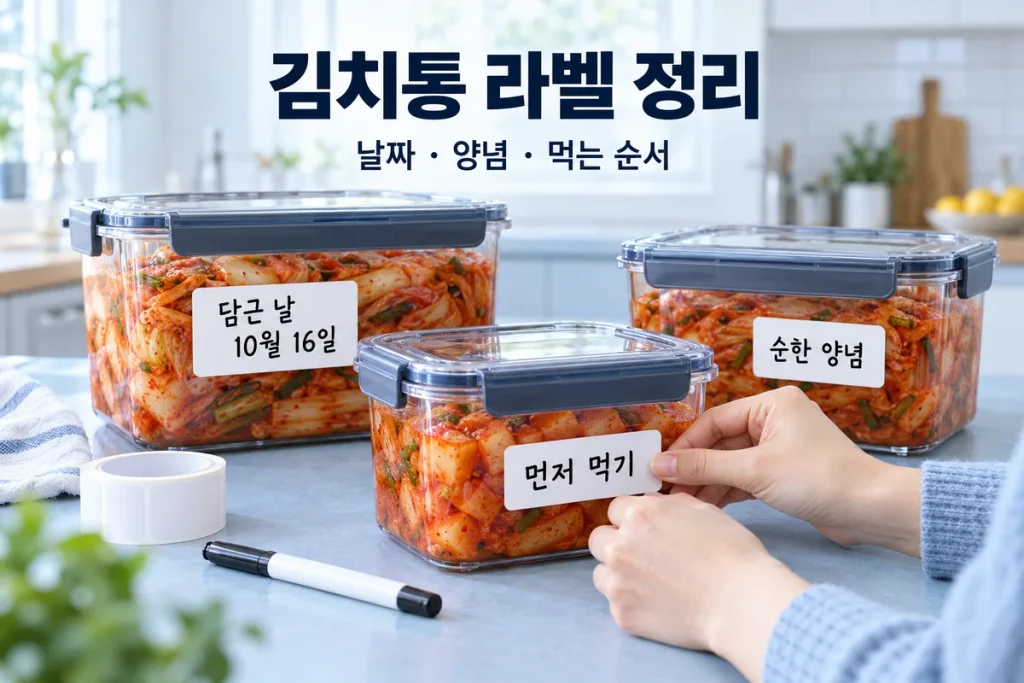 김장김치 통 라벨 붙이는 법, 담근 날짜·양념 종류·먼저 먹을 통 구분하기