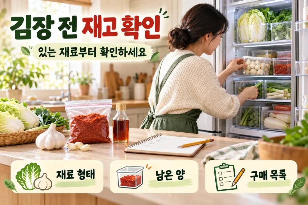 김장 재료 중복 구매 줄이는 법, 냉장고 재고 확인과 장보기 목록