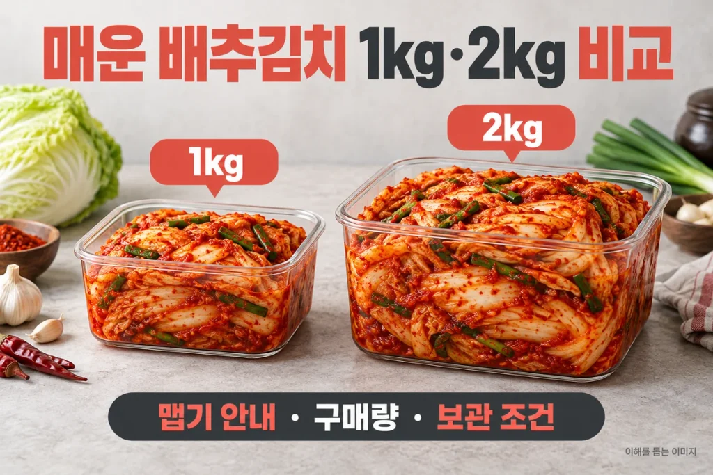 매운 배추김치 1kg·2kg 비교, 처음 주문할 때 확인할 맵기와 구매량